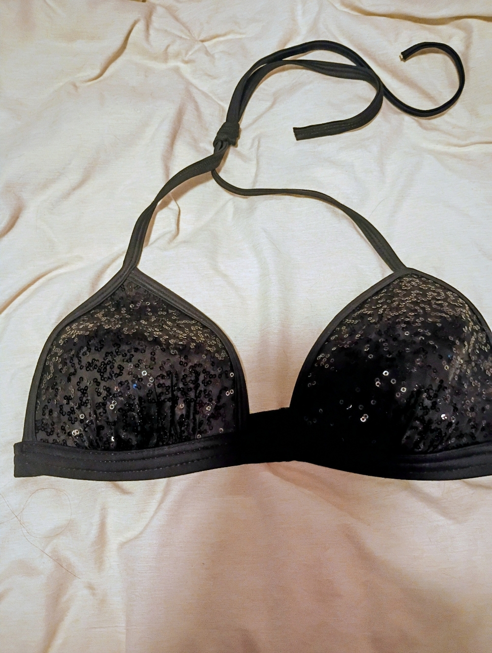 Black Sequin Halter Bikini Top